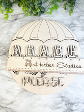 Load image into Gallery viewer, Beach Please Sign WOOD BLANKS Door Hanger Ocean Lake Umbrella Adirondack Chair