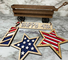 Load image into Gallery viewer, DIY Kit Wagon 4th July Patriotic Independence Tiered Tray Shelf Sitter
