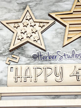 Load image into Gallery viewer, DIY Kit Wagon 4th July Patriotic Independence Tiered Tray Shelf Sitter