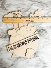 Load image into Gallery viewer, DIY Halloween Fresh Brewed Potions Witch Legs Cauldron Kettle Sign Door Hanger DIY Herber Studios