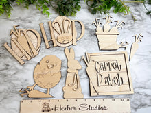 Load image into Gallery viewer, DIY Easter Bunny Chick Tier Tray Wood Kit - Easter Egg Hip Hop Carrot Patch Holiday Kitchen Decor - Tiered Signs - Wood Craft Herber Studios