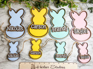 Personalized Easter Basket Name Tags - 2 Sizes Regular & Large - Bunny Personalize Pastel Wood Walnut Names Easter Decoration Decor Herber