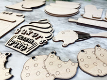 Load image into Gallery viewer, Vintage Retro Kitchen Tier Tray Wood Blanks - Appliances - Stand Mixer - Stove - Baker Gonna Bake Cupcake - Whisk - Bowls - Cookies DIY Kit