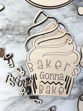 Load image into Gallery viewer, Vintage Retro Kitchen Tier Tray Wood Blanks - Appliances - Stand Mixer - Stove - Baker Gonna Bake Cupcake - Whisk - Bowls - Cookies DIY Kit