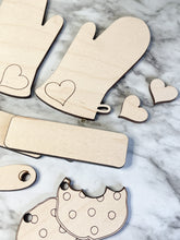 Load image into Gallery viewer, Vintage Retro Kitchen Tier Tray Wood Blanks - Appliances - Stand Mixer - Stove - Baker Gonna Bake Cupcake - Whisk - Bowls - Cookies DIY Kit