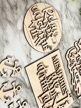 Load image into Gallery viewer, Lake Tier Tray Wood Blanks - Row Boat - Relax Sign - Anchors - Tiered Tray Decor - Lake Living - Wood Craft - Paint Set #2