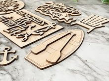 Load image into Gallery viewer, Lake Tier Tray Wood Blanks - Row Boat - Relax Sign - Anchors - Tiered Tray Decor - Lake Living - Wood Craft - Paint Set #2