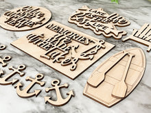 Load image into Gallery viewer, Lake Tier Tray Wood Blanks - Row Boat - Relax Sign - Anchors - Tiered Tray Decor - Lake Living - Wood Craft - Paint Set #2