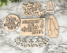 Load image into Gallery viewer, Lake Tier Tray Wood Blanks - Row Boat - Relax Sign - Anchors - Tiered Tray Decor - Lake Living - Wood Craft - Paint Set #2