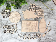 Load image into Gallery viewer, Lake Tier Tray Wood Blanks - Row Boat - Relax Sign - Anchors - Tiered Tray Decor - Lake Living - Wood Craft - Paint Set #2