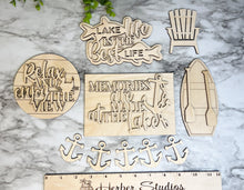 Load image into Gallery viewer, Lake Tier Tray Wood Blanks - Boat - Lighthouse - Lake Time Sign - Tiered Tray Decor - Lake Living - Adirondack Chair - Paint Set #3