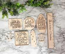 Load image into Gallery viewer, Lake Tier Tray Wood Blanks - Boat - Lighthouse - Lake Time Sign - Tiered Tray Decor - Lake Living - Adirondack Chair - Paint Set #3
