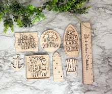 Load image into Gallery viewer, Lake Tier Tray Wood Blanks - Boat - Lighthouse - Lake Time Sign - Tiered Tray Decor - Lake Living - Adirondack Chair - Paint Set #3
