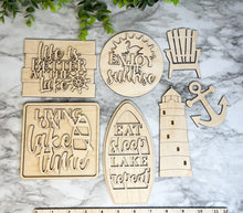 Load image into Gallery viewer, Lake Tier Tray Wood Blanks - Boat - Lighthouse - Lake Time Sign - Tiered Tray Decor - Lake Living - Adirondack Chair - Paint Set #3