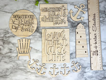 Load image into Gallery viewer, Lake Tier Tray Wood Blanks - Boat - Lighthouse - Lake Life - Tiered Tray Decor - Lake Living - Adirondack Chair - Paint Set #4