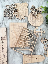 Load image into Gallery viewer, Lake Tier Tray Wood Blanks - Boat - Lighthouse - Lake Life - Tiered Tray Decor - Lake Vibes - This Is Our Happy Place Sign - Paint Set #5