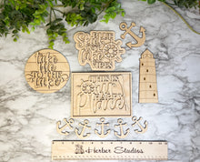 Load image into Gallery viewer, Lake Tier Tray Wood Blanks - Boat - Lighthouse - Lake Life - Tiered Tray Decor - Lake Vibes - This Is Our Happy Place Sign - Paint Set #5