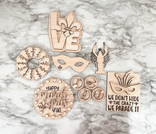 Load image into Gallery viewer, DIY Mardi Gras Tier Tray Wood Kit - Fat Tuesday Holiday Kitchen Decor -  Tiered Signs - Wood Craft Herber Studios
