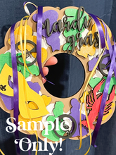 Load image into Gallery viewer, DIY Mardi Gras WOOD BLANKS Door Hanger Wreath, King Cake, Party Mask, Crawfish, Music, Wood, Sign Wall Hanging Herber Studios