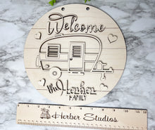 Load image into Gallery viewer, Personalized Camper Welcome Summer Sign WOOD BLANKS Kitsch Porch Sign DIY Paint Party Wine Party Vintage Retro