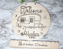 Load image into Gallery viewer, Personalized Camper Welcome Summer Sign WOOD BLANKS Kitsch Porch Sign DIY Paint Party Wine Party Vintage Retro