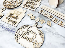 Load image into Gallery viewer, Thanksgiving Tier Tray DIY Kit - Kitchen Apartment Decoration - Tiered Tray Sign - Fall Decor - Pumpkin Leftovers Gobble Grateful