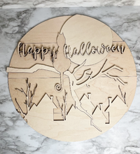 Load image into Gallery viewer, DIY Happy Halloween Cat Moon Shiplap Door Hanger Sign 15" Herber Studios