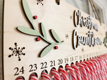 Load image into Gallery viewer, Christmas Countdown Advent Calendar Candy Cane Holly Country Farmhouse Decor Wood Laser Engraved