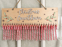Load image into Gallery viewer, Christmas Countdown Advent Calendar Candy Cane Holly Country Farmhouse Decor Wood Laser Engraved