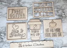Load image into Gallery viewer, DIY Coffee Bar v2 Tier Tray Wood Kit - Coffee Bean To Go Cup Tiered Signs -  Wood Craft Herber Studios