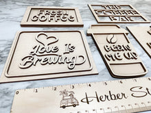 Load image into Gallery viewer, DIY Coffee Bar v2 Tier Tray Wood Kit - Coffee Bean To Go Cup Tiered Signs -  Wood Craft Herber Studios
