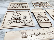 Load image into Gallery viewer, DIY Coffee Bar v2 Tier Tray Wood Kit - Coffee Bean To Go Cup Tiered Signs -  Wood Craft Herber Studios