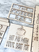 Load image into Gallery viewer, DIY Coffee Bar v2 Tier Tray Wood Kit - Coffee Bean To Go Cup Tiered Signs -  Wood Craft Herber Studios