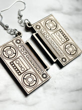 Load image into Gallery viewer, Boom Box Earrings - Wood Dangle - Retro Jewelry Music Musician Radio