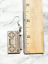 Load image into Gallery viewer, Boom Box Earrings - Wood Dangle - Retro Jewelry Music Musician Radio