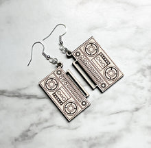 Load image into Gallery viewer, Boom Box Earrings - Wood Dangle - Retro Jewelry Music Musician Radio