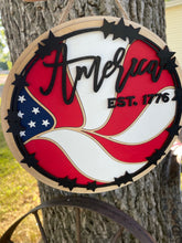 Load image into Gallery viewer, DIY Blank Independence Day Patriotic American Flag Door Hanger Sign Wood 4th July Holiday Celebrate Stars Red White Blue Americana USA