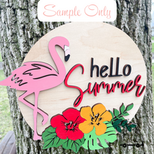 Load image into Gallery viewer, Flamingo Hello Summer Sign WOOD BLANKS Beach Tropical Kitsch Tiki Porch Sign DIY Paint Party Wine Party