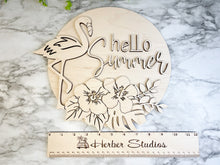 Load image into Gallery viewer, Flamingo Hello Summer Sign WOOD BLANKS Beach Tropical Kitsch Tiki Porch Sign DIY Paint Party Wine Party