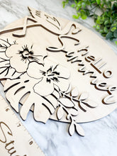 Load image into Gallery viewer, Flamingo Hello Summer Sign WOOD BLANKS Beach Tropical Kitsch Tiki Porch Sign DIY Paint Party Wine Party