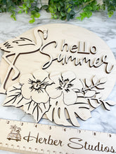 Load image into Gallery viewer, Flamingo Hello Summer Sign WOOD BLANKS Beach Tropical Kitsch Tiki Porch Sign DIY Paint Party Wine Party