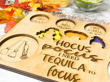 Load image into Gallery viewer, Hocus Pocus I Need Tequila To Focus Flight Board, Barware, Halloween, Witch, Alcohol, Drinks, Shots