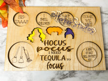 Load image into Gallery viewer, Hocus Pocus I Need Tequila To Focus Flight Board, Barware, Halloween, Witch, Alcohol, Drinks, Shots