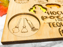 Load image into Gallery viewer, Hocus Pocus I Need Tequila To Focus Flight Board, Barware, Halloween, Witch, Alcohol, Drinks, Shots