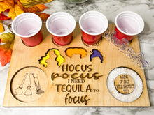 Load image into Gallery viewer, Hocus Pocus I Need Tequila To Focus Flight Board, Barware, Halloween, Witch, Alcohol, Drinks, Shots