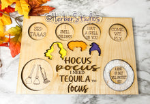 Load image into Gallery viewer, Hocus Pocus I Need Tequila To Focus Flight Board, Barware, Halloween, Witch, Alcohol, Drinks, Shots