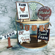 Load image into Gallery viewer, Farm Tier Tray ~ Country ~ Farmer ~ Kitchen Decor Decoration Wood Sign Chicken Eggs Market Windmill Welcome Rural Personalized Tidbit