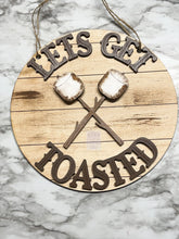 Load image into Gallery viewer, Let's Get Toasted - Smores Sign Marshmallow Camping Fire Outdoor Door Hanger Summer Wood 3D