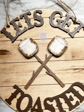 Load image into Gallery viewer, Let's Get Toasted - Smores Sign Marshmallow Camping Fire Outdoor Door Hanger Summer Wood 3D