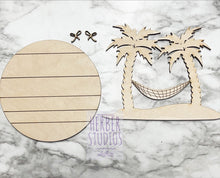 Load image into Gallery viewer, Tropical Tier Tray DIY Wood Kit - Sun Beach Sand Palm Flamingo Flip Flops Hammock - Kitchen Decor -  Tiered Signs - Wood Craft